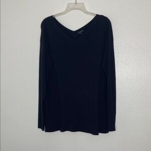 Lafayette 148 Navy Blue Sweater Rib Knit V-Neck Pullover Size XL